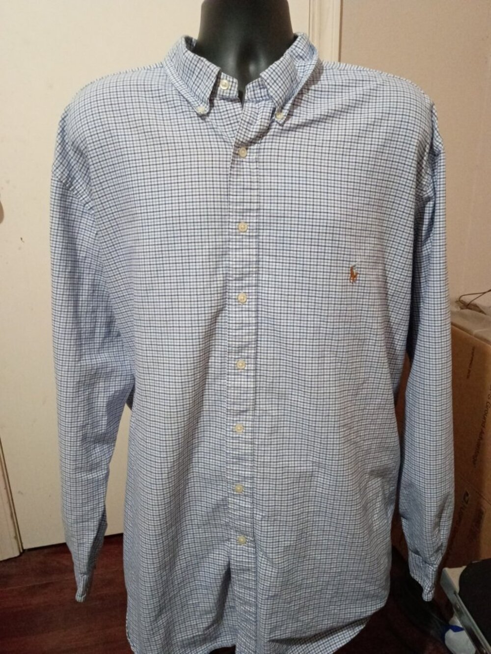 Ralph Lauren Men's Classic Fit Checkered Button Front Shirt Blue/White 3XLT - Picture 1 of 14
